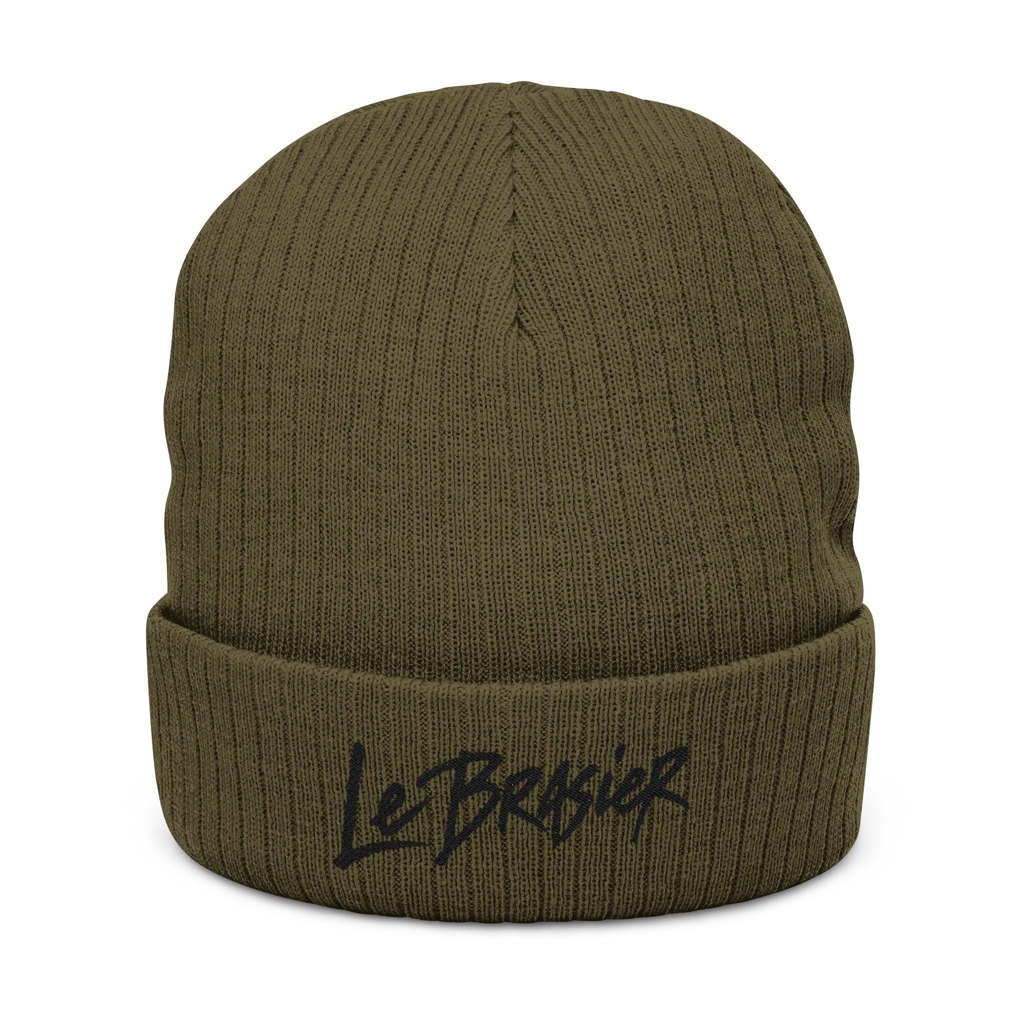 Embroidered Ribbed Beanie — 'Le Brasier' Streetwear Knit Cap