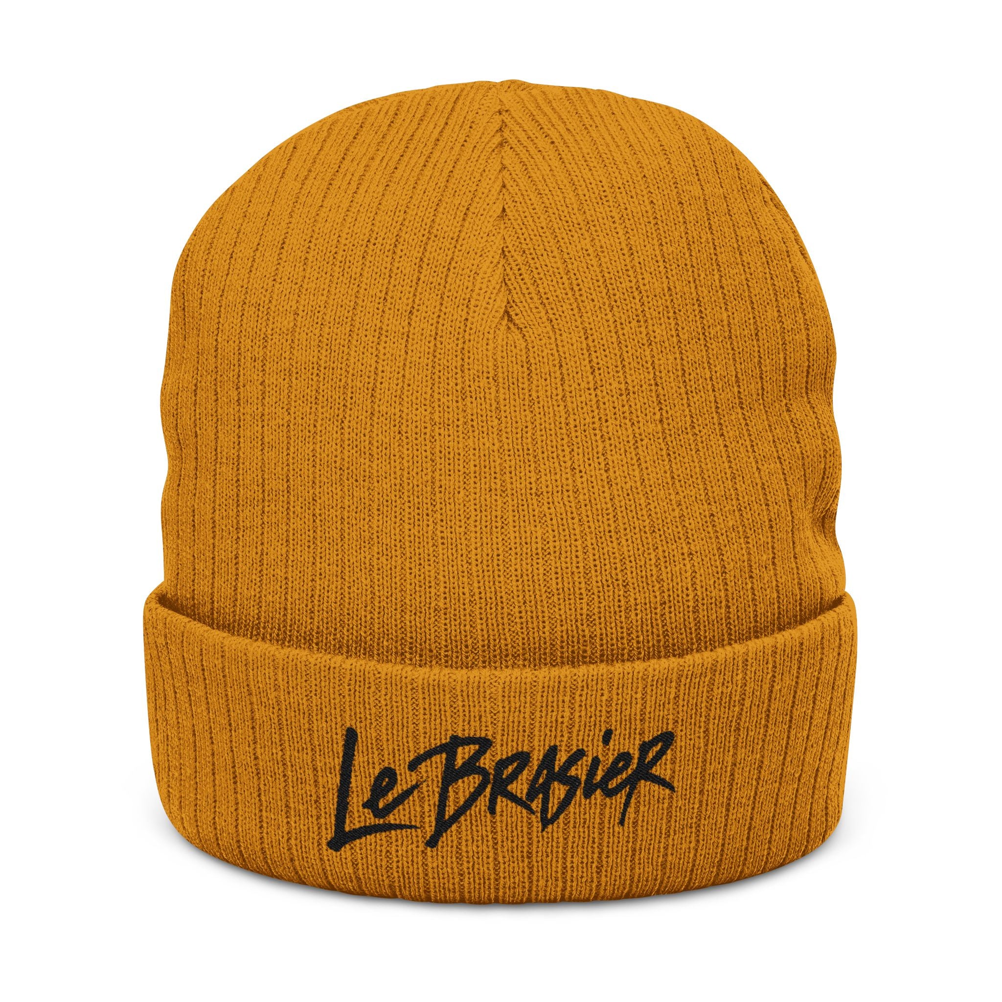 Embroidered Ribbed Beanie — 'Le Brasier' Streetwear Knit Cap